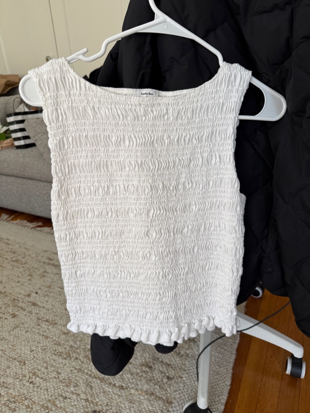 Sunday Best White Smocked Tank with Ruffle Hem